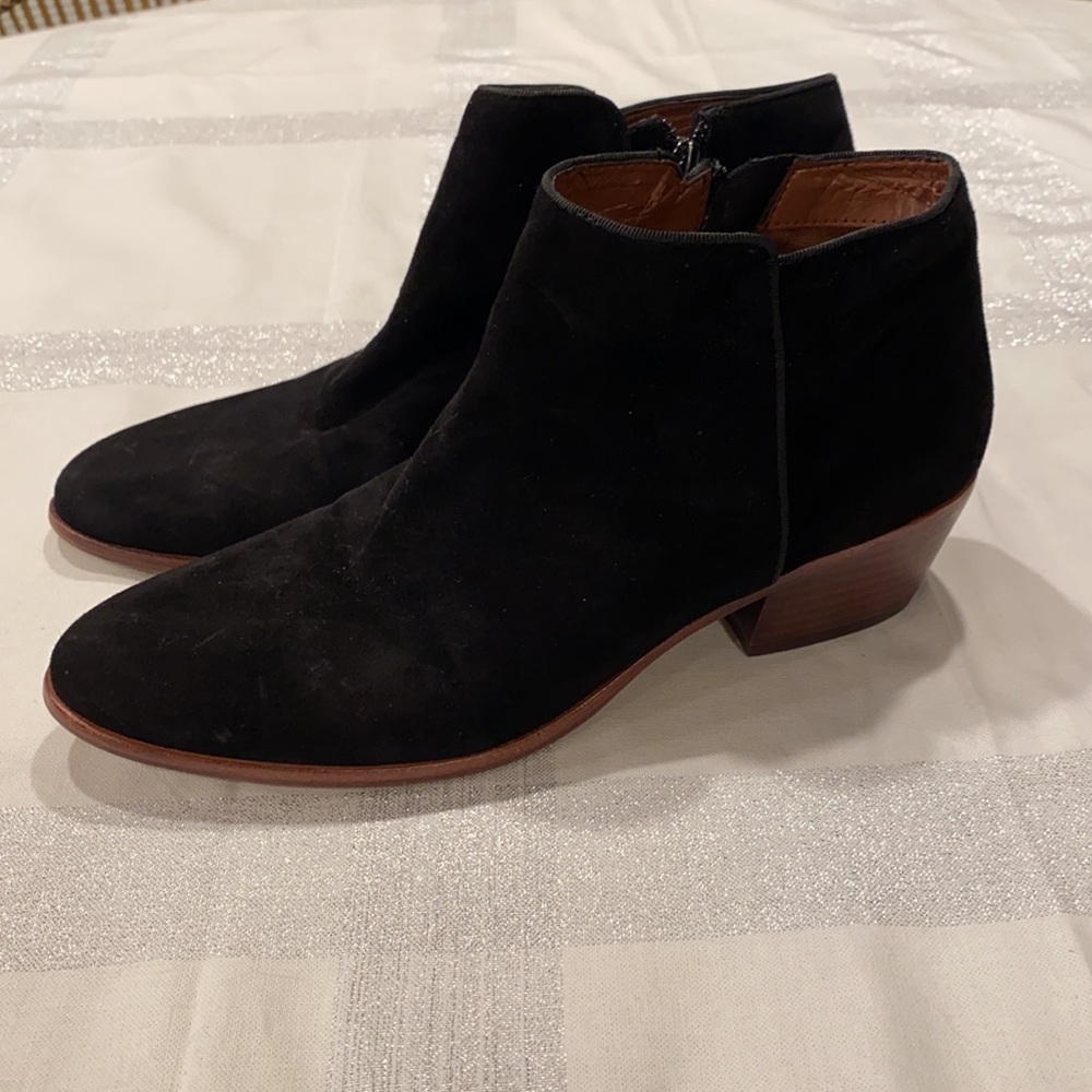 Sam Edelman Black Suede Ankle Side Zip Booties - Picture 2 of 9
